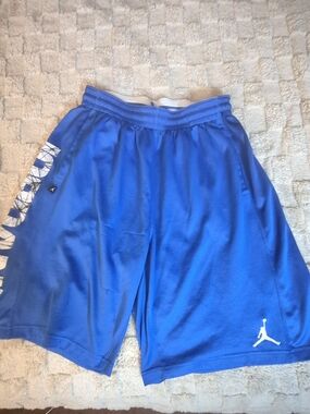 Jordan Mens Dri Fit  Blue Athletic Basketball Shorts with White Jumpman